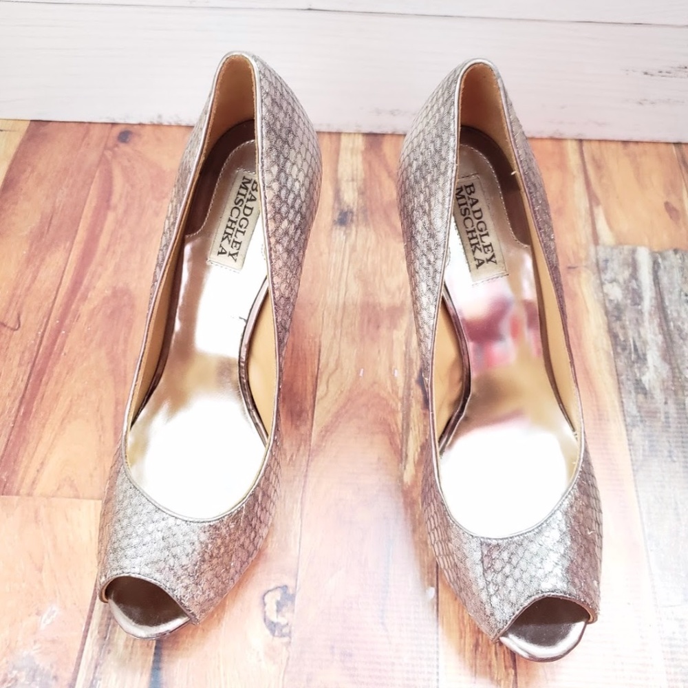 Badgley Michhka sparkling snake print heels